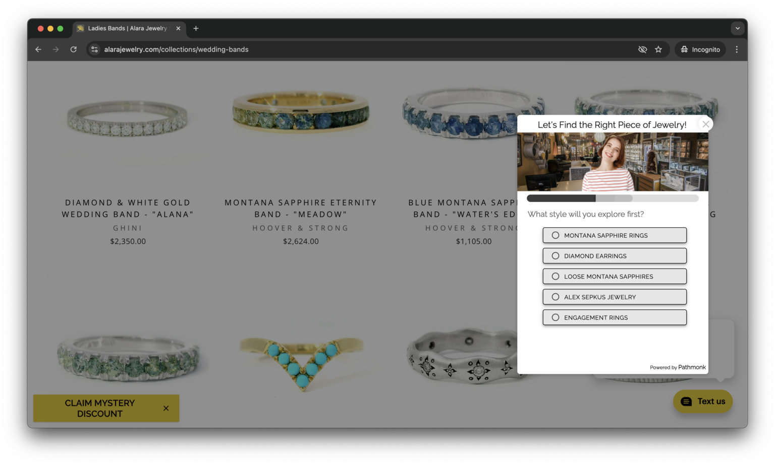 Curator-style product selector on the Alara Jewelry website